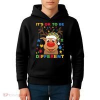 its ok to be different reindeer autism christmas Kids Hoodie thumb 4