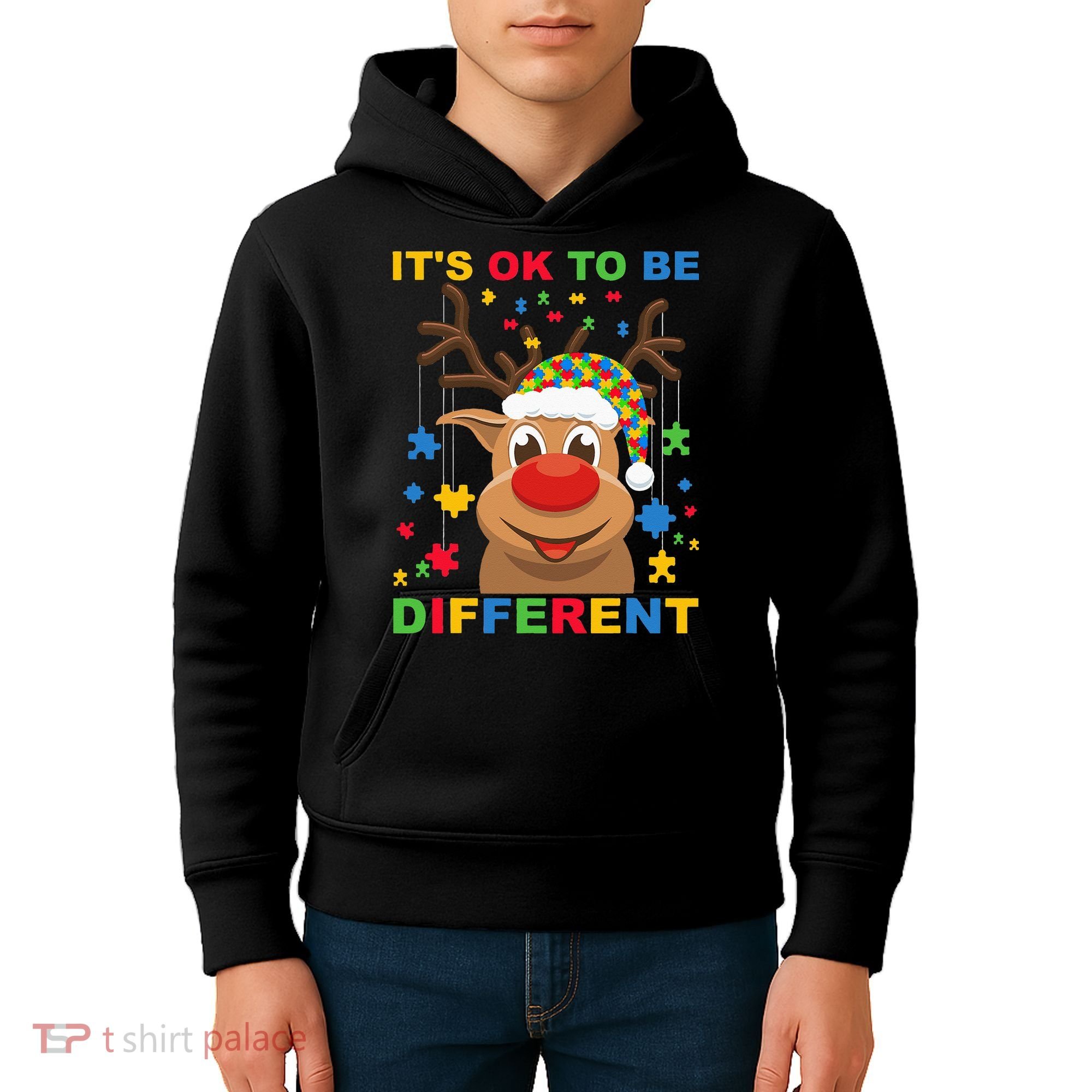 its ok to be different reindeer autism christmas Kids Hoodie
