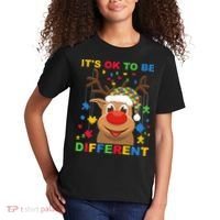 its ok to be different reindeer autism christmas Kids T-Shirt thumb 2