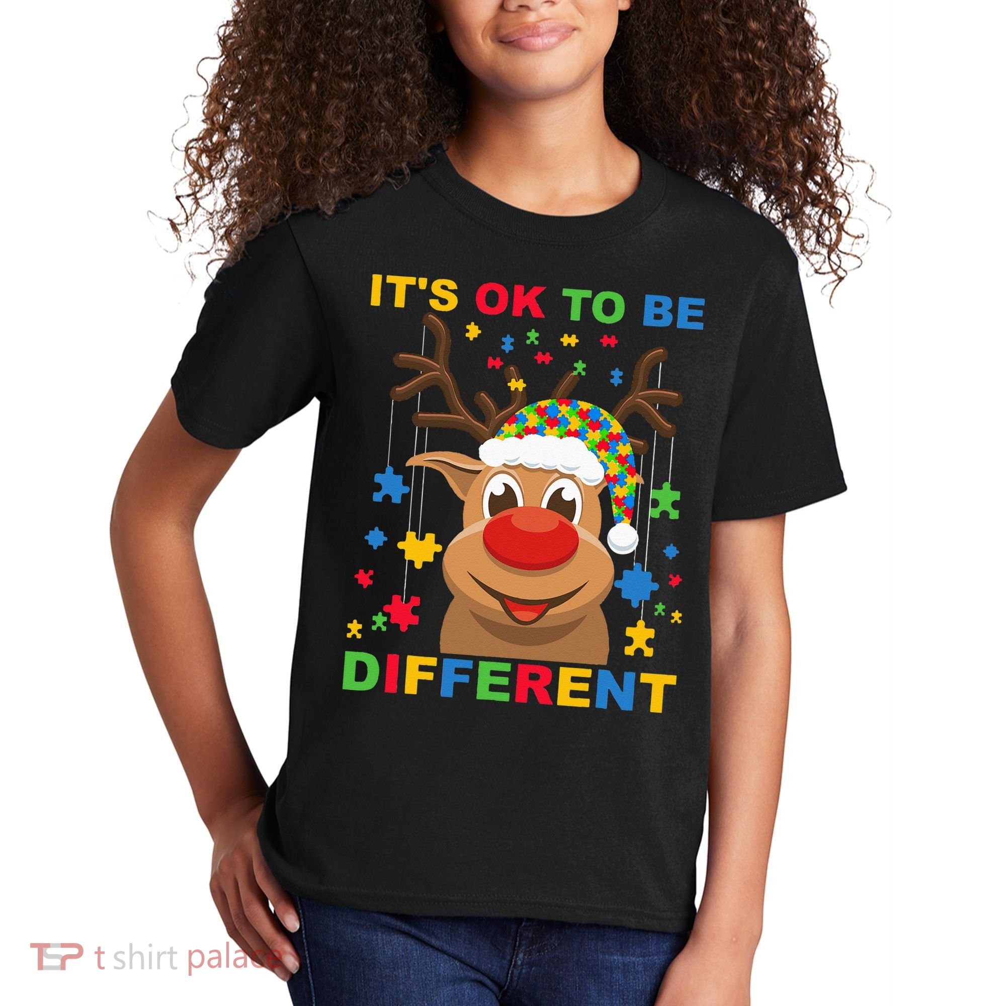 its ok to be different reindeer autism christmas Kids T-Shirt