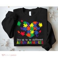 It's Ok to Be Different Autism Awareness Big Puzzle Heart Sweatshirt thumb 2