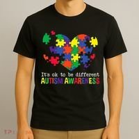 It's Ok to Be Different Autism Awareness Big Puzzle Heart T-Shirt thumb 3