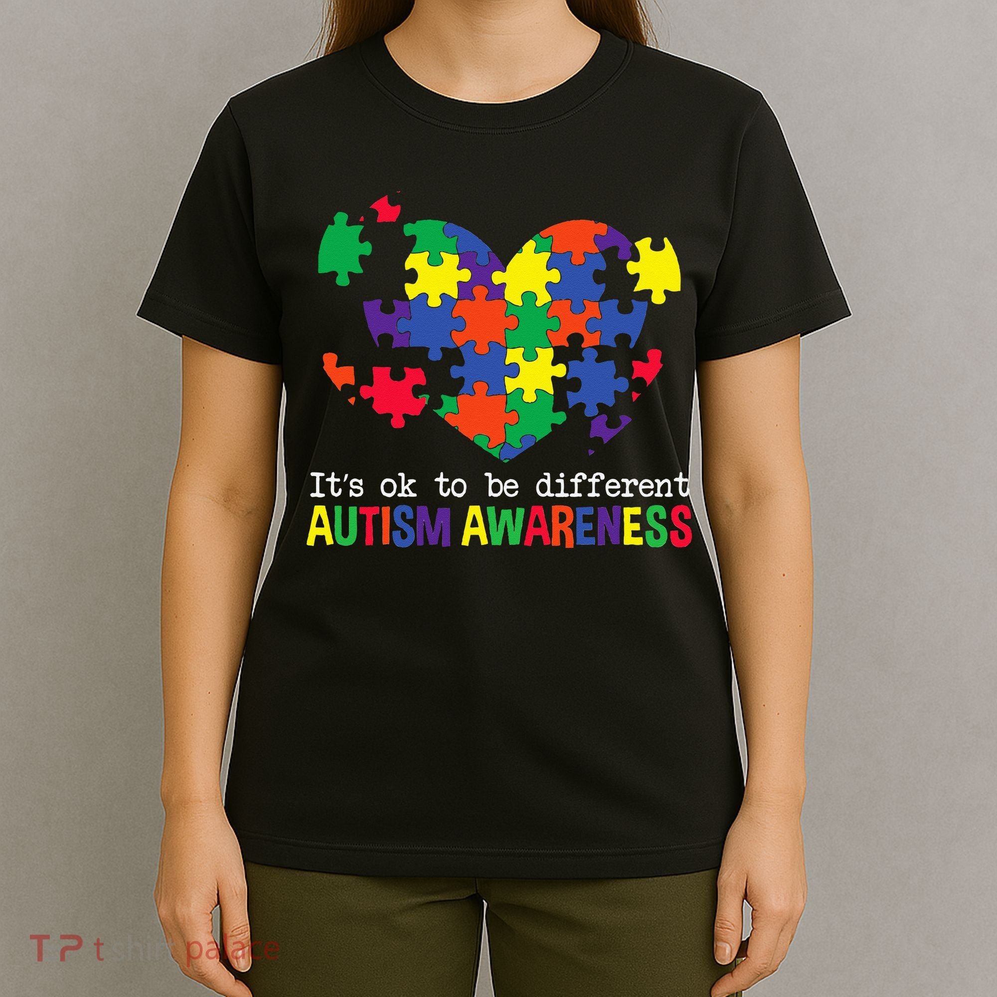 It's Ok to Be Different Autism Awareness Big Puzzle Heart T-Shirt