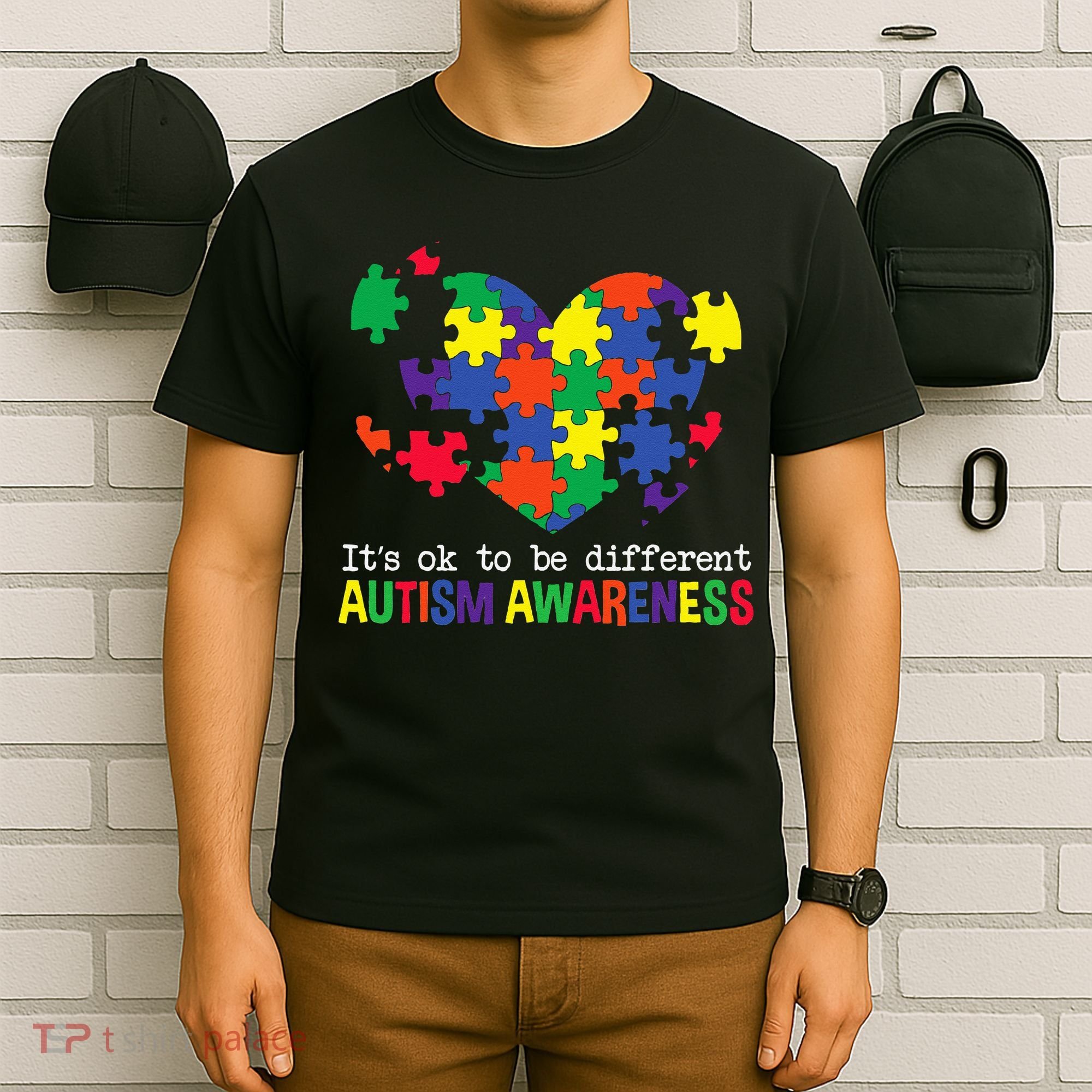 It's Ok to Be Different Autism Awareness Big Puzzle Heart T-Shirt