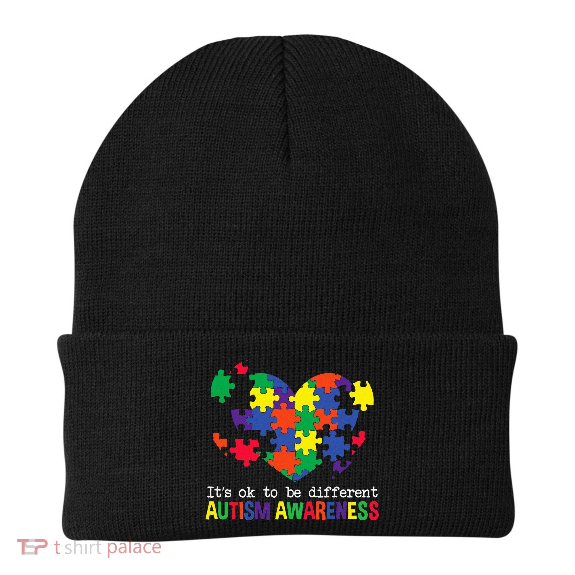 It's Ok to Be Different Autism Awareness Big Puzzle Heart Beanie