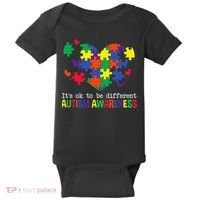 It's Ok to Be Different Autism Awareness Big Puzzle Heart Baby Bodysuit thumb 0