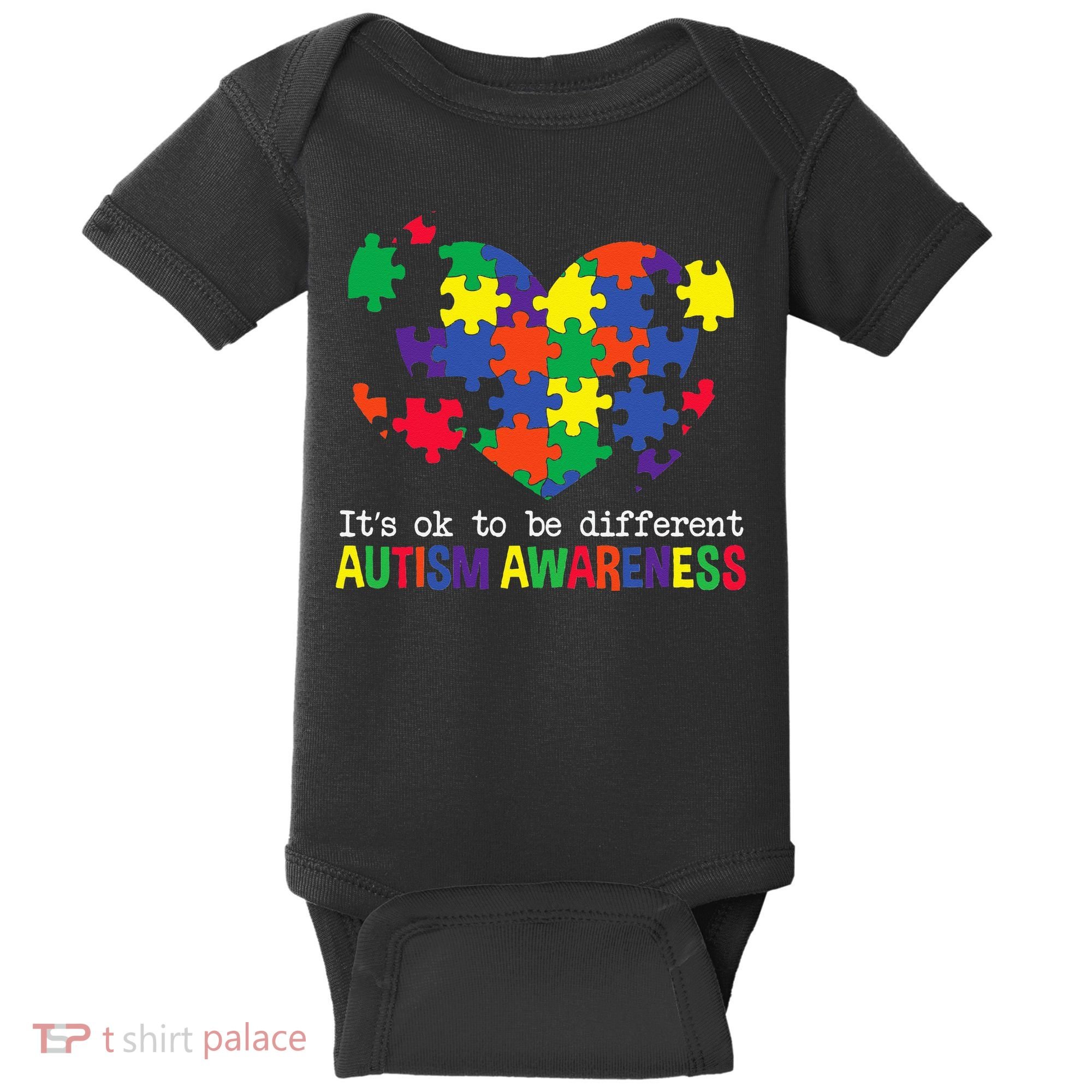 It's Ok to Be Different Autism Awareness Big Puzzle Heart Baby Bodysuit
