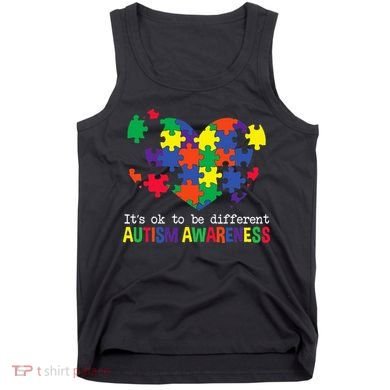 It's Ok to Be Different Autism Awareness Big Puzzle Heart Tank Top