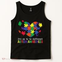 It's Ok to Be Different Autism Awareness Big Puzzle Heart Tank Top thumb 2