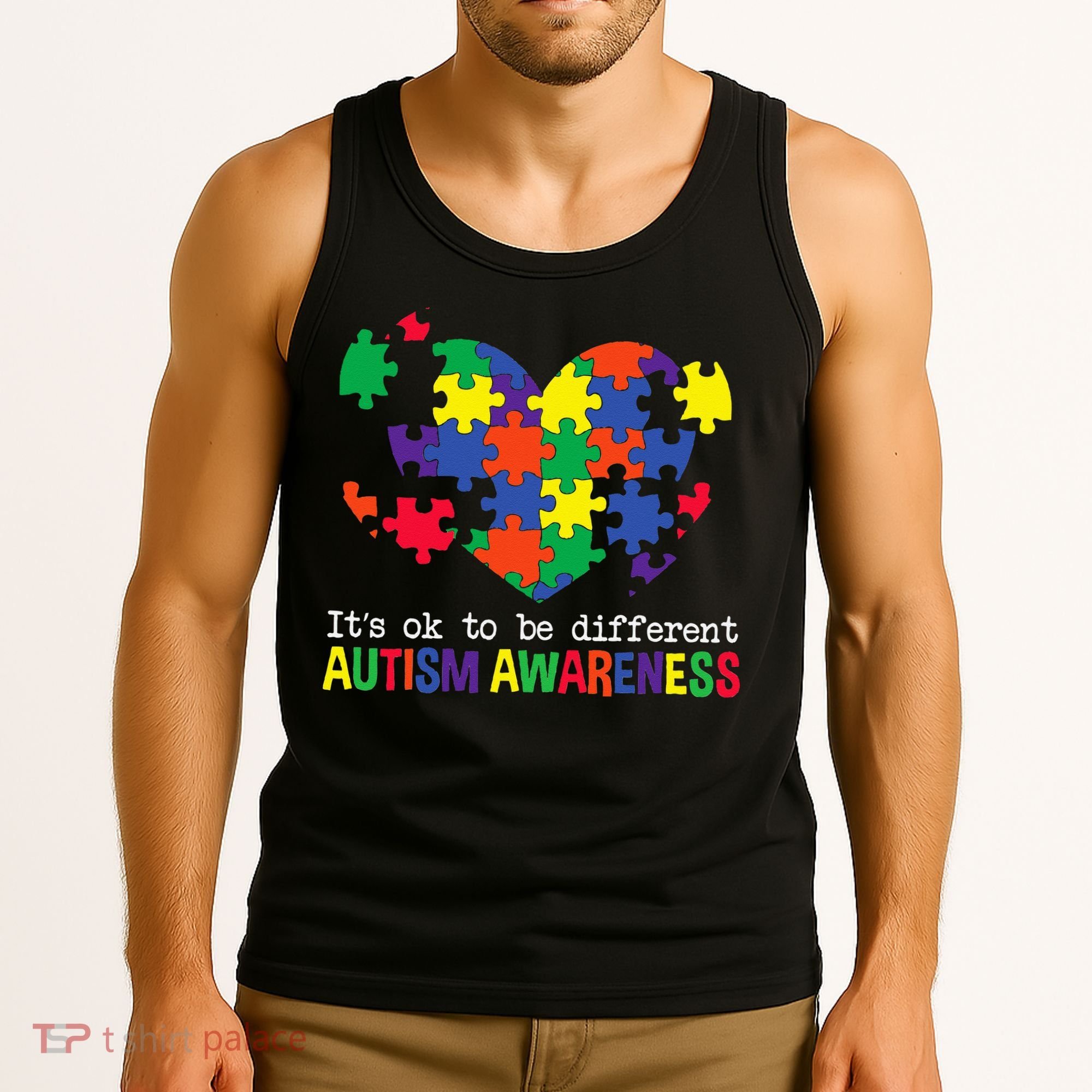 It's Ok to Be Different Autism Awareness Big Puzzle Heart Tank Top