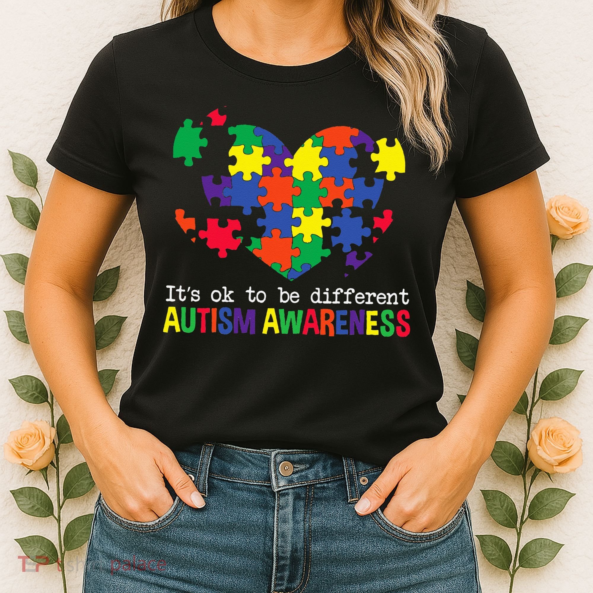 It's Ok to Be Different Autism Awareness Big Puzzle Heart Women's T-Shirt