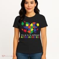 It's Ok to Be Different Autism Awareness Big Puzzle Heart Women's T-Shirt thumb 4