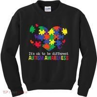 It's Ok to Be Different Autism Awareness Big Puzzle Heart Kids Sweatshirt thumb 0
