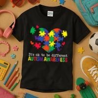 It's Ok to Be Different Autism Awareness Big Puzzle Heart Kids T-Shirt thumb 3