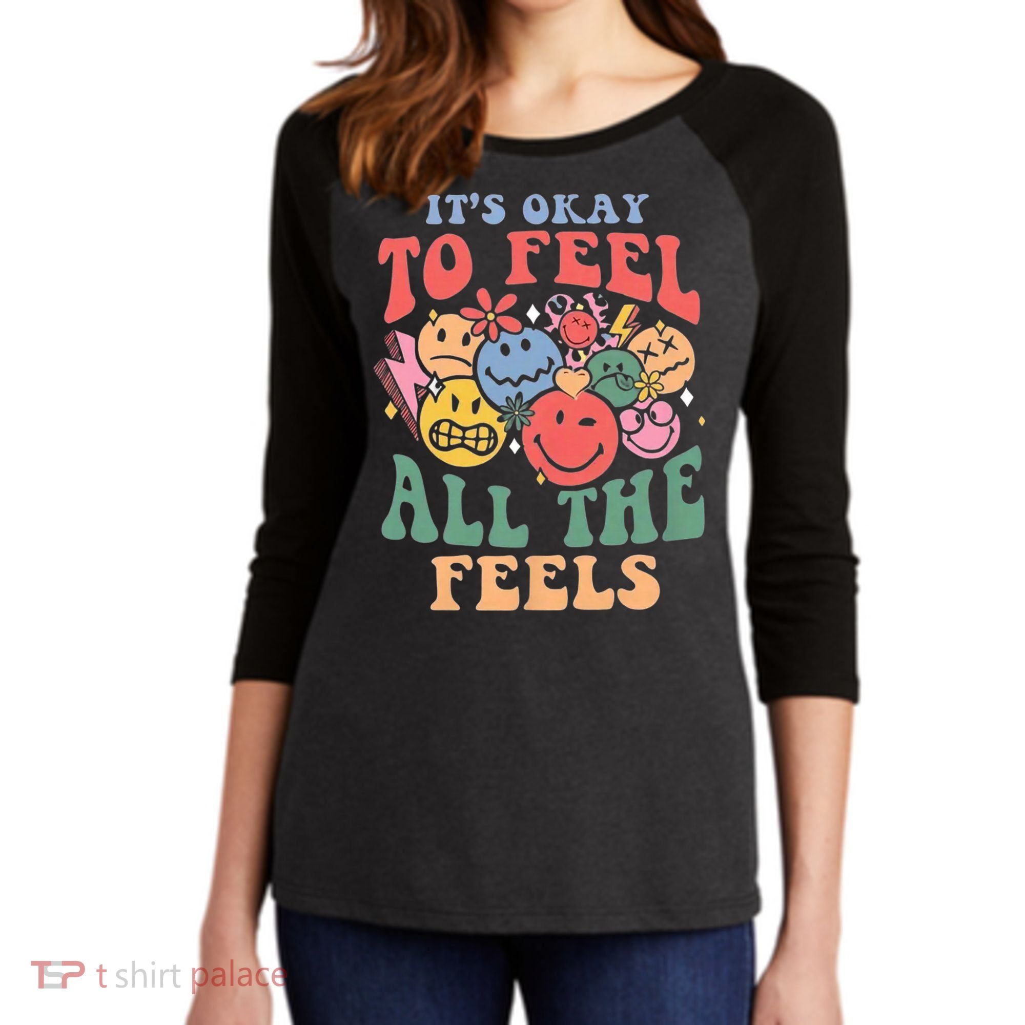 ItS Ok To Feel All The Feels Emotional Wellness Women's Tri-Blend 3/4-Sleeve Raglan Shirt