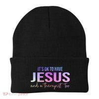 ItS Ok To Have Jesus And A Therapist Too Funny Christian Beanie thumb 0
