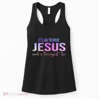 ItS Ok To Have Jesus And A Therapist Too Funny Christian Women's Tank Top thumb 0