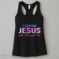 ItS Ok To Have Jesus And A Therapist Too Funny Christian Women's Tank Top thumb 3