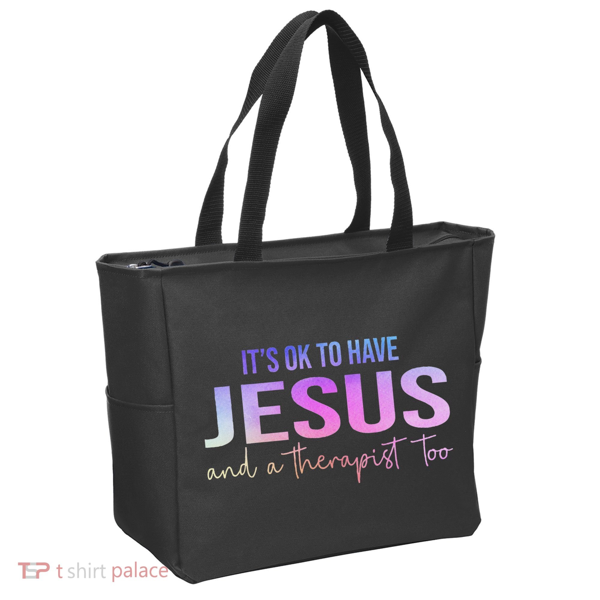 ItS Ok To Have Jesus And A Therapist Too Funny Christian Tote Bag