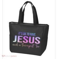 ItS Ok To Have Jesus And A Therapist Too Funny Christian Tote Bag thumb 3