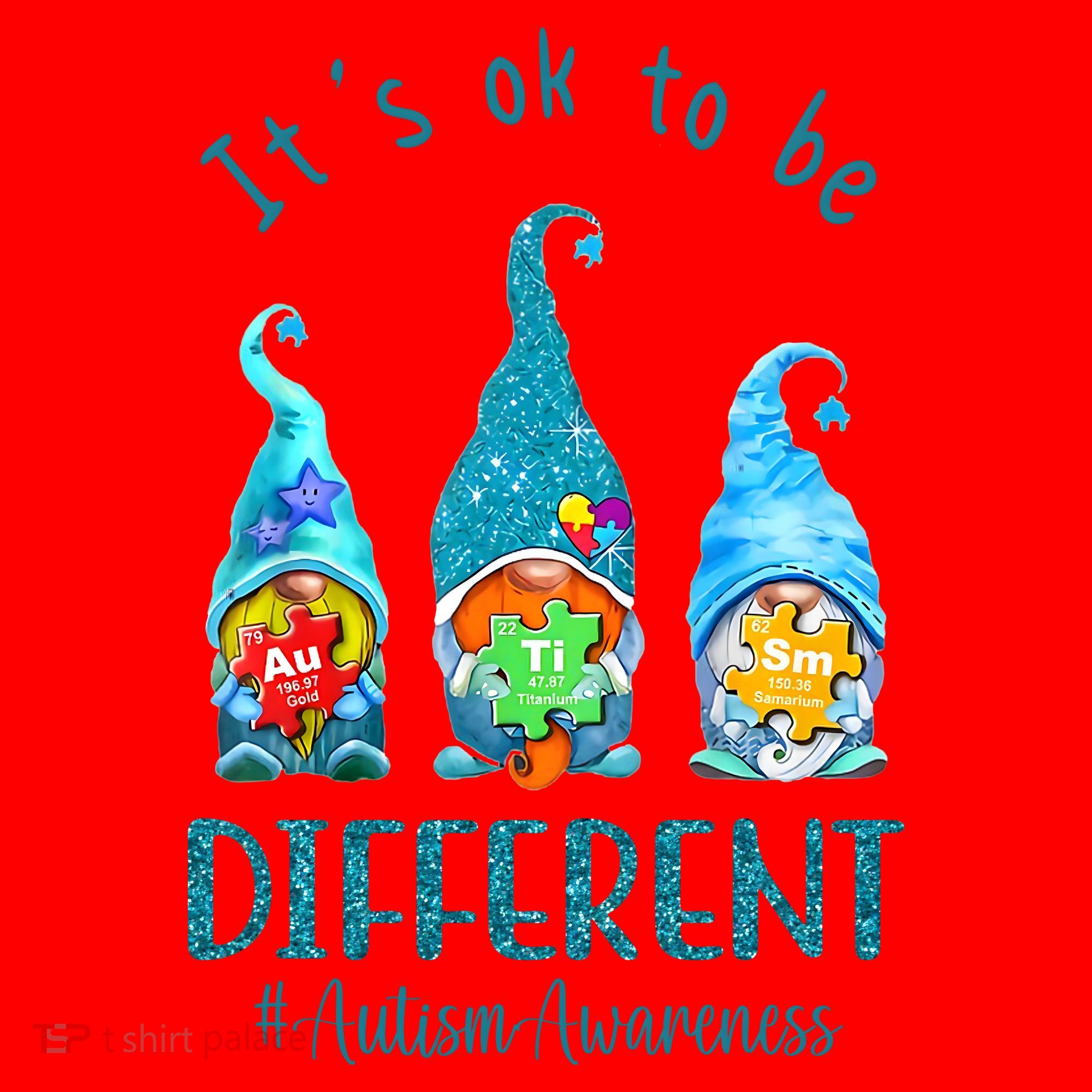 It's Ok To Be Different Autism Awareness Gnome Santa Hat