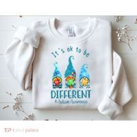 It's Ok To Be Different Autism Awareness Gnome Sweatshirt thumb 2