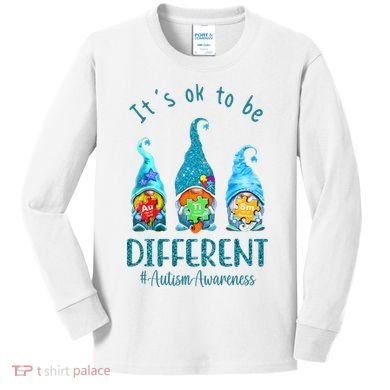 It's Ok To Be Different Autism Awareness Gnome Kids Long Sleeve Shirt