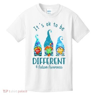 It's Ok To Be Different Autism Awareness Gnome Kids T-Shirt