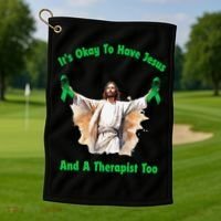 Its Ok To Have Jesus And A Therapist Too Golf Towel thumb 1