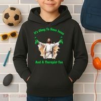 Its Ok To Have Jesus And A Therapist Too Kids Hoodie thumb 2
