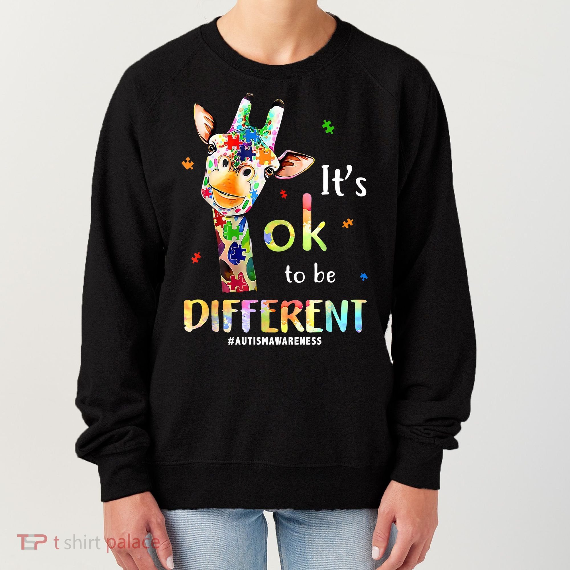 It's Ok To Be Different Autism Awareness Puzzle Giraffe Women's Sweatshirt