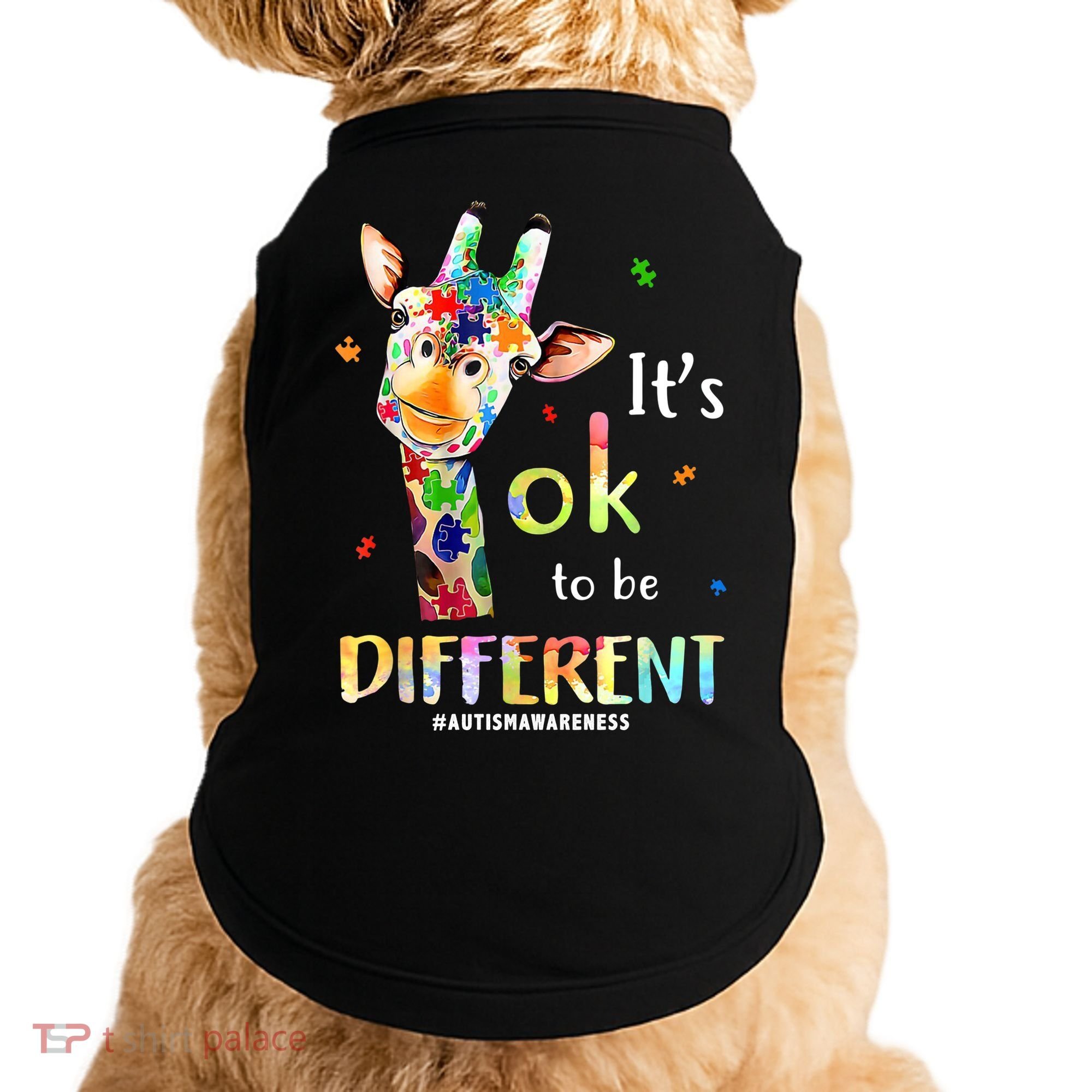 It's Ok To Be Different Autism Awareness Puzzle Giraffe Doggie Tank