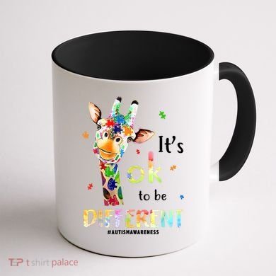 It's Ok To Be Different Autism Awareness Puzzle Giraffe Coffee Mug back