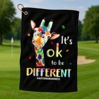 It's Ok To Be Different Autism Awareness Puzzle Giraffe Golf Towel thumb 1