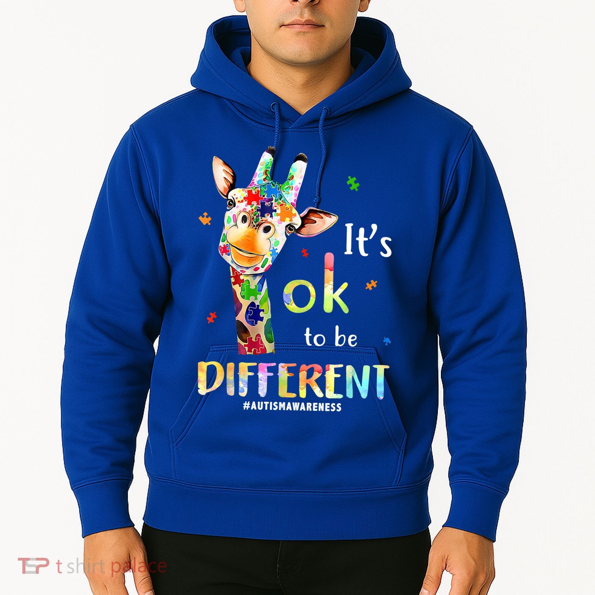 It's Ok To Be Different Autism Awareness Puzzle Giraffe Hoodie