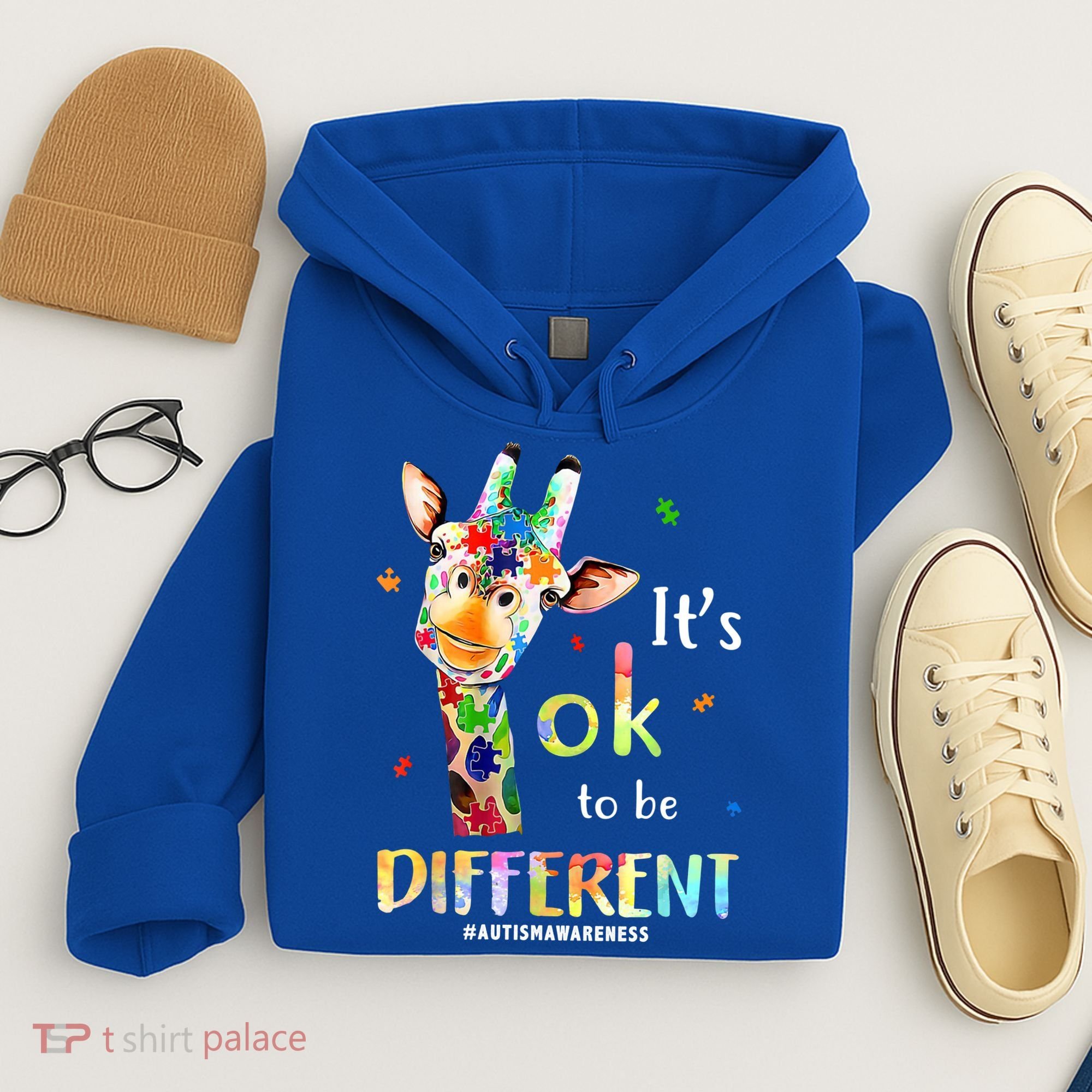 It's Ok To Be Different Autism Awareness Puzzle Giraffe Hoodie