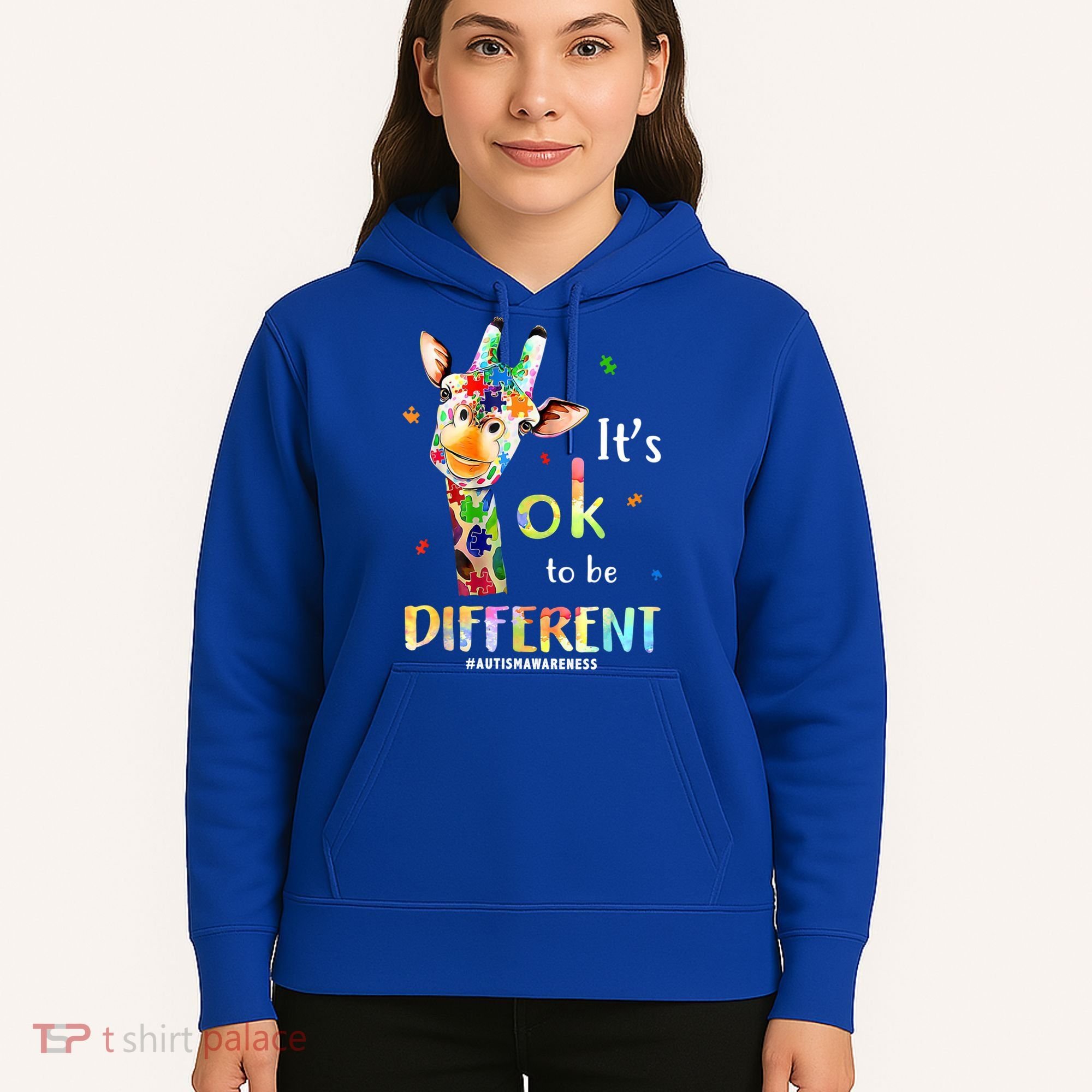 It's Ok To Be Different Autism Awareness Puzzle Giraffe Hoodie