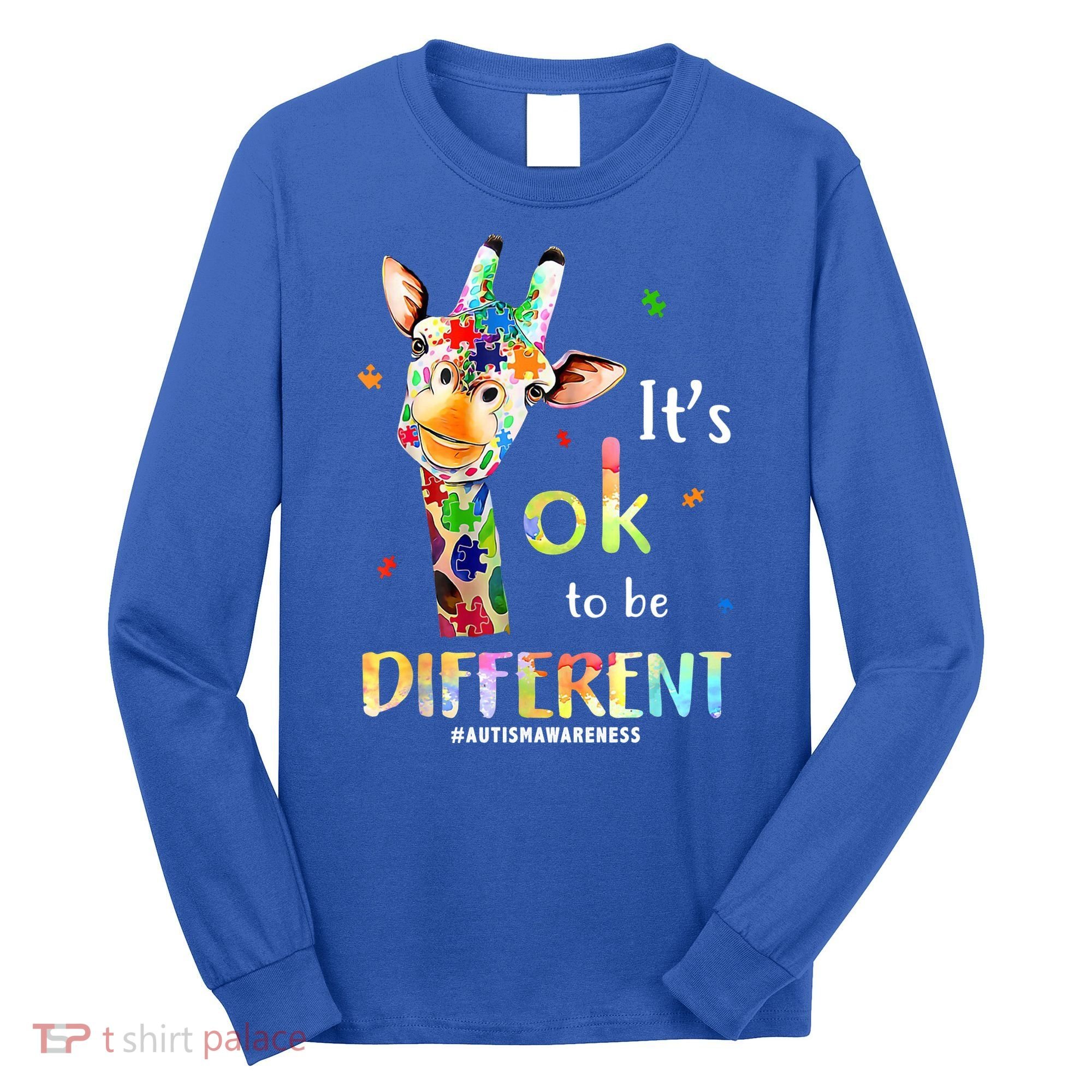 It's Ok To Be Different Autism Awareness Puzzle Giraffe Long Sleeve Shirt