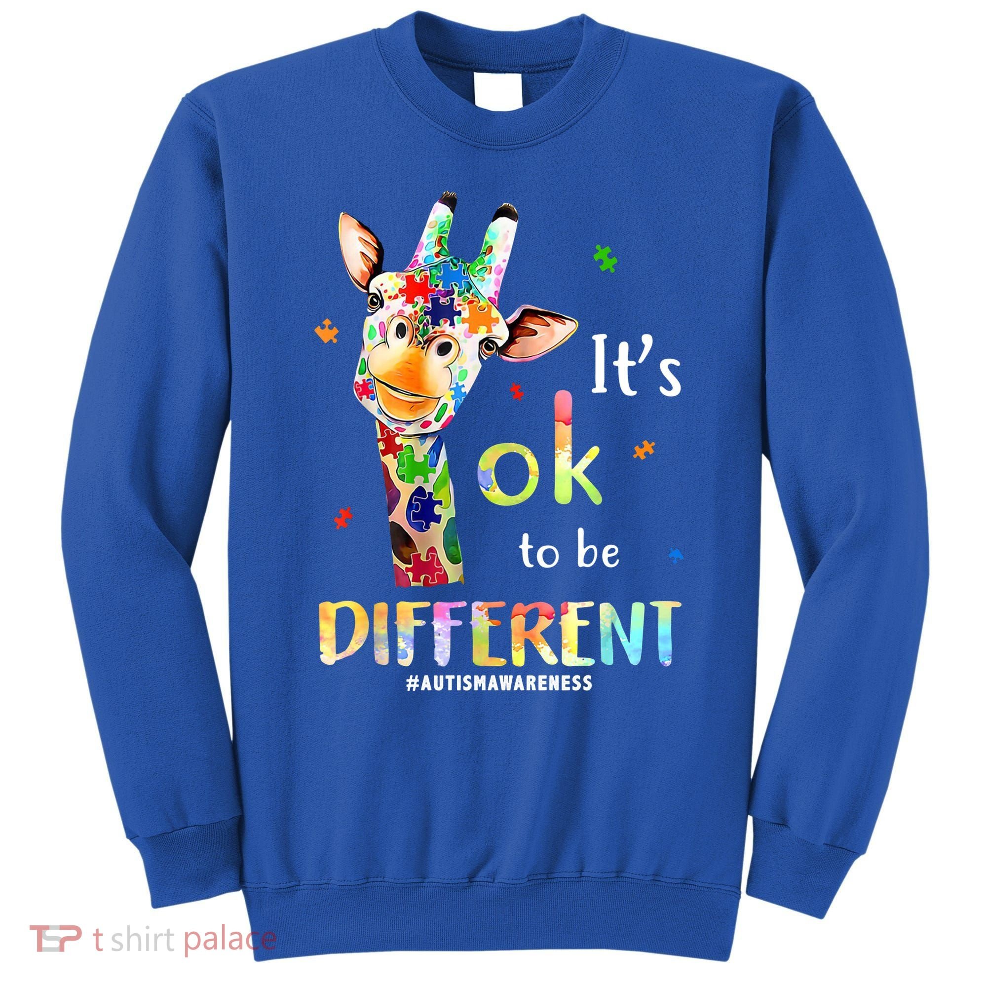 It's Ok To Be Different Autism Awareness Puzzle Giraffe Sweatshirt