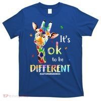 It's Ok To Be Different Autism Awareness Puzzle Giraffe T-Shirt thumb 0
