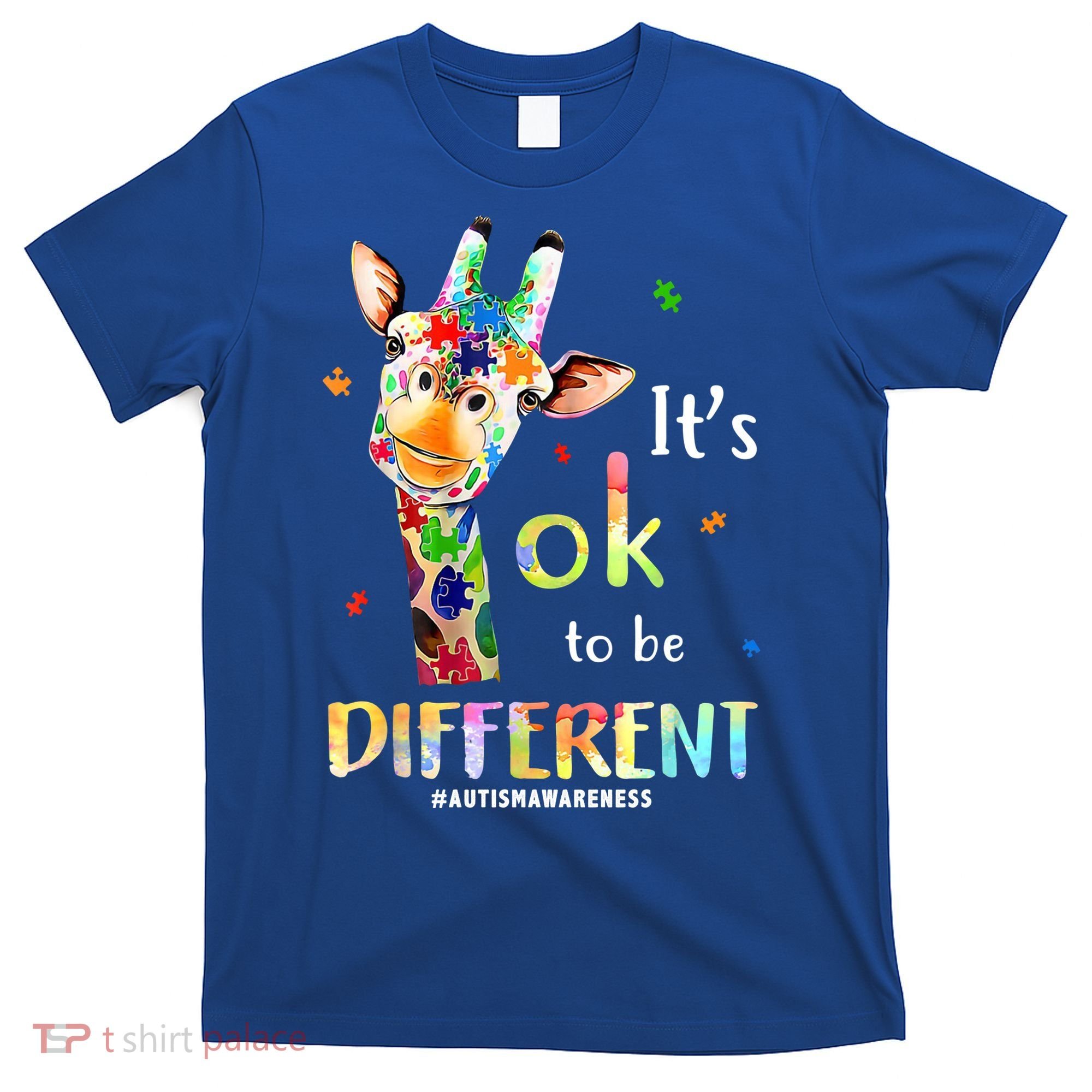 It's Ok To Be Different Autism Awareness Puzzle Giraffe T-Shirt