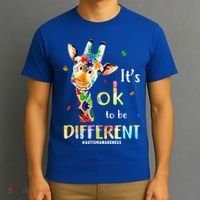 It's Ok To Be Different Autism Awareness Puzzle Giraffe T-Shirt thumb 3
