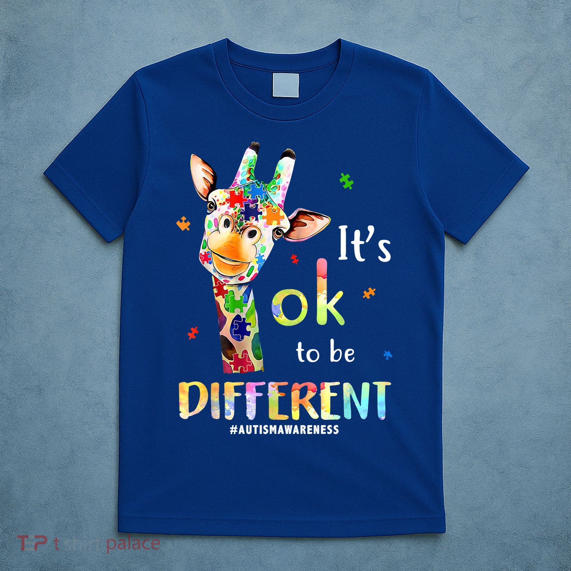 It's Ok To Be Different Autism Awareness Puzzle Giraffe T-Shirt
