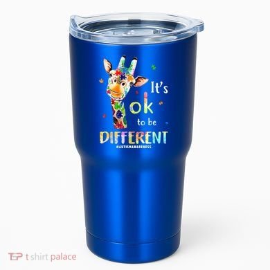 It's Ok To Be Different Autism Awareness Puzzle Giraffe Tumbler