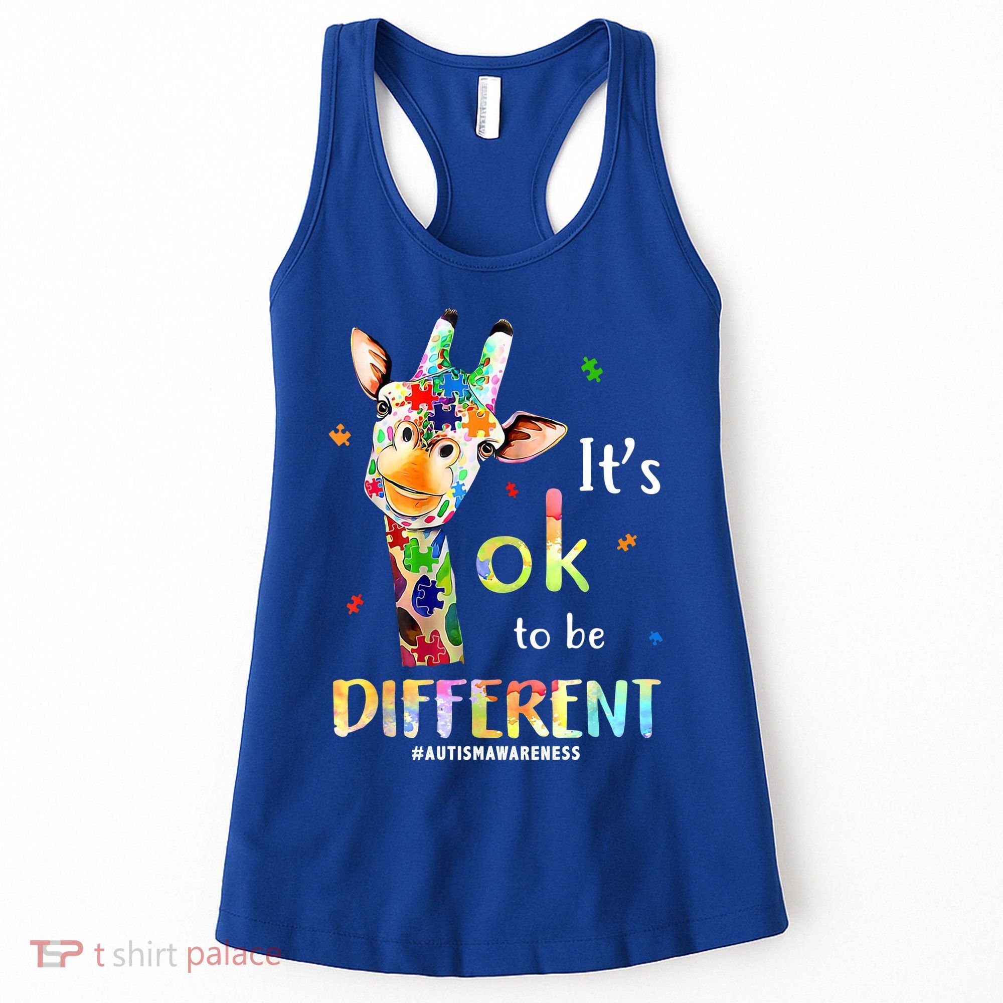 It's Ok To Be Different Autism Awareness Puzzle Giraffe Women's Tank Top