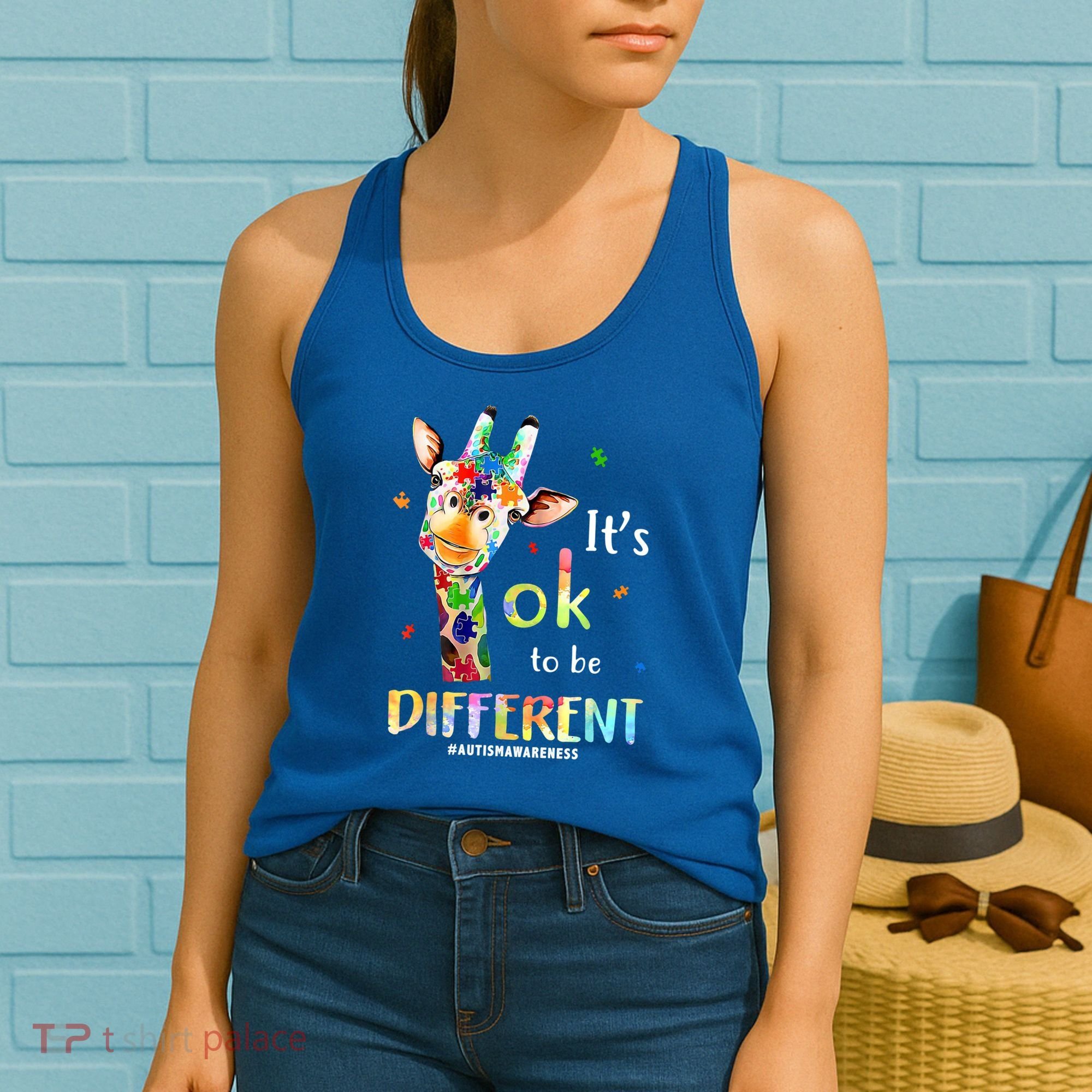 It's Ok To Be Different Autism Awareness Puzzle Giraffe Women's Tank Top