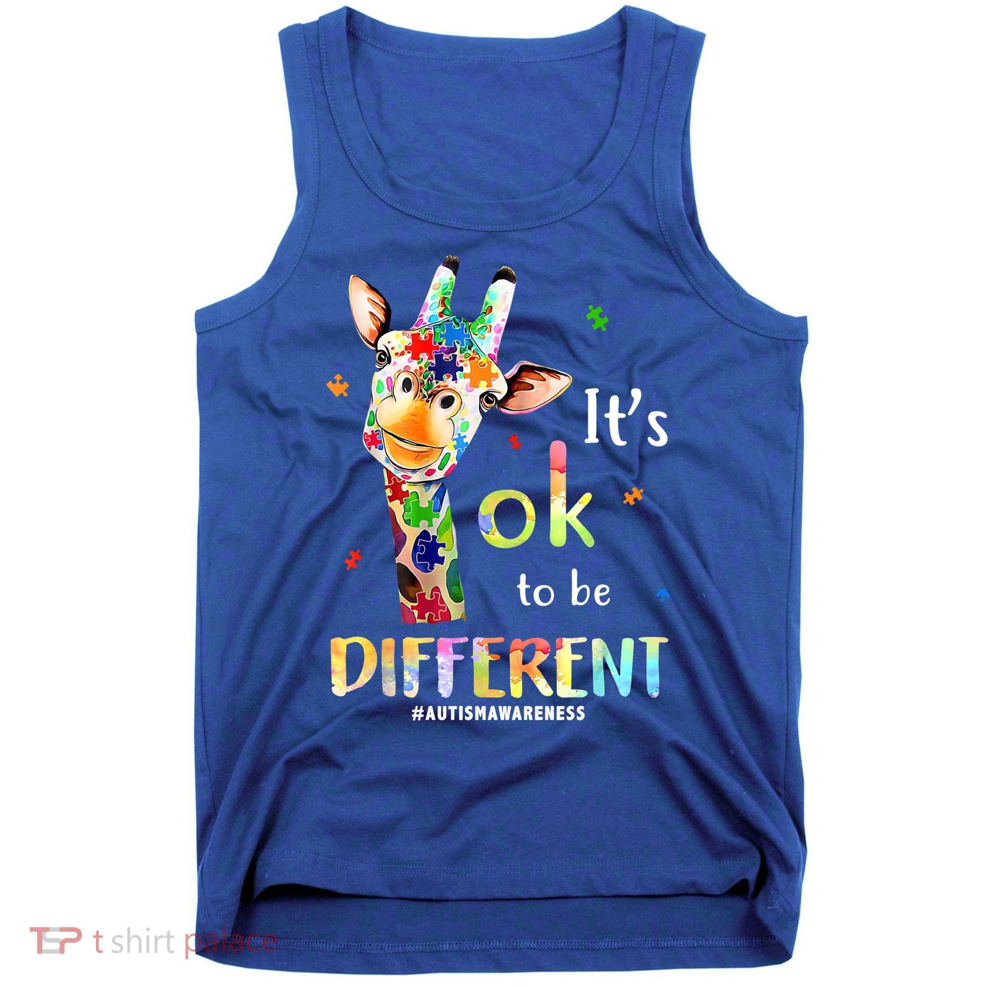 It's Ok To Be Different Autism Awareness Puzzle Giraffe Tank Top