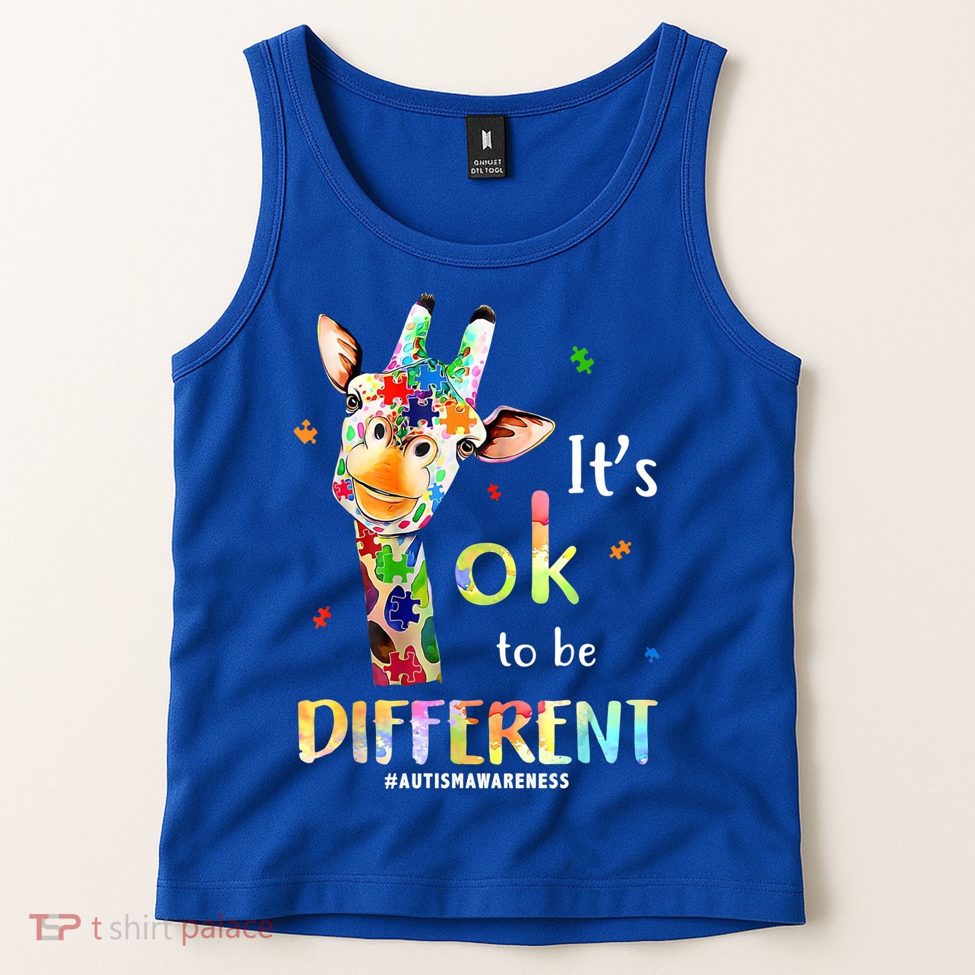 It's Ok To Be Different Autism Awareness Puzzle Giraffe Tank Top