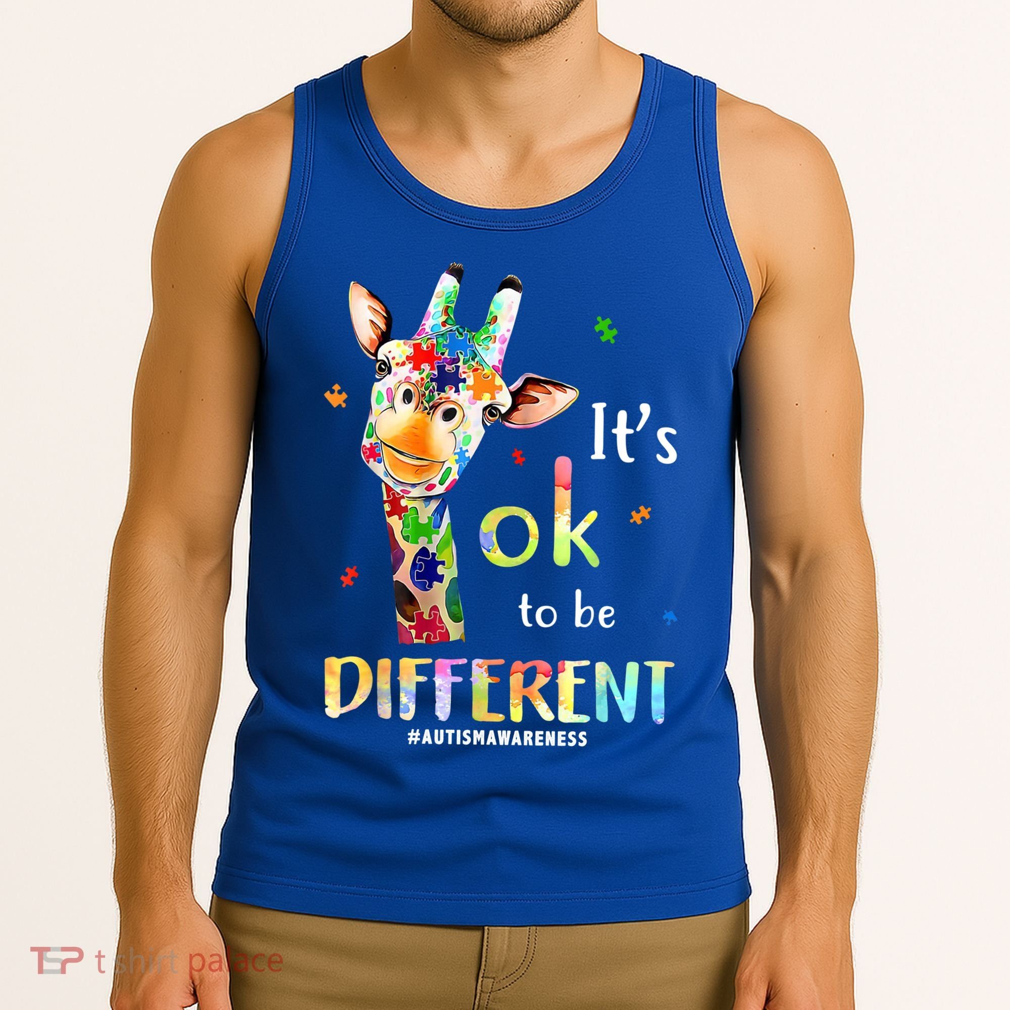 It's Ok To Be Different Autism Awareness Puzzle Giraffe Tank Top