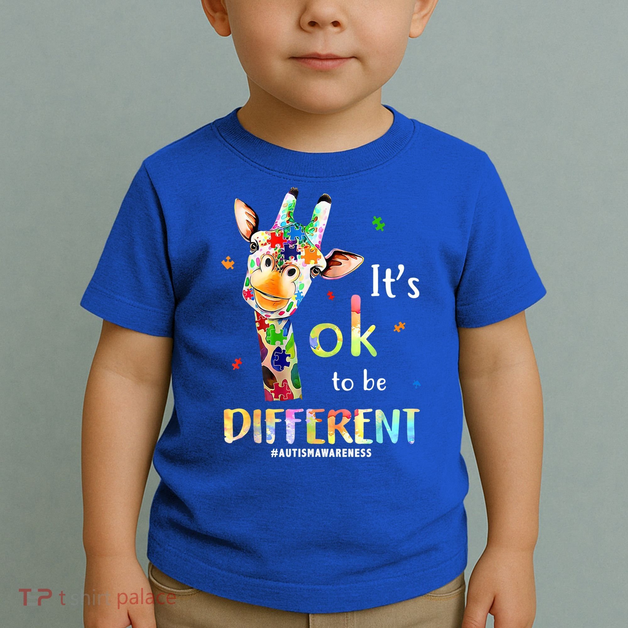 It's Ok To Be Different Autism Awareness Puzzle Giraffe Toddler T-Shirt